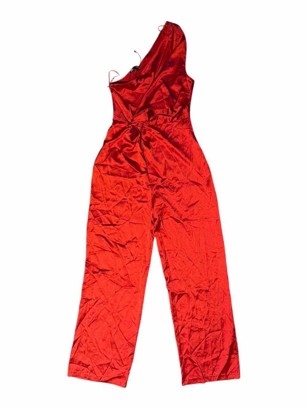 Zara Red One-Shoulder Satin Jumpsuit